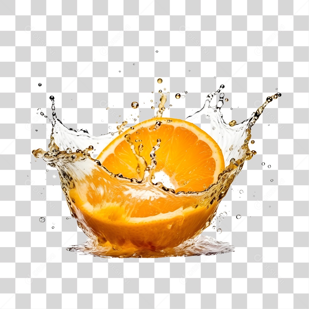 Suco de laranja com respingos de água PNG Transparente