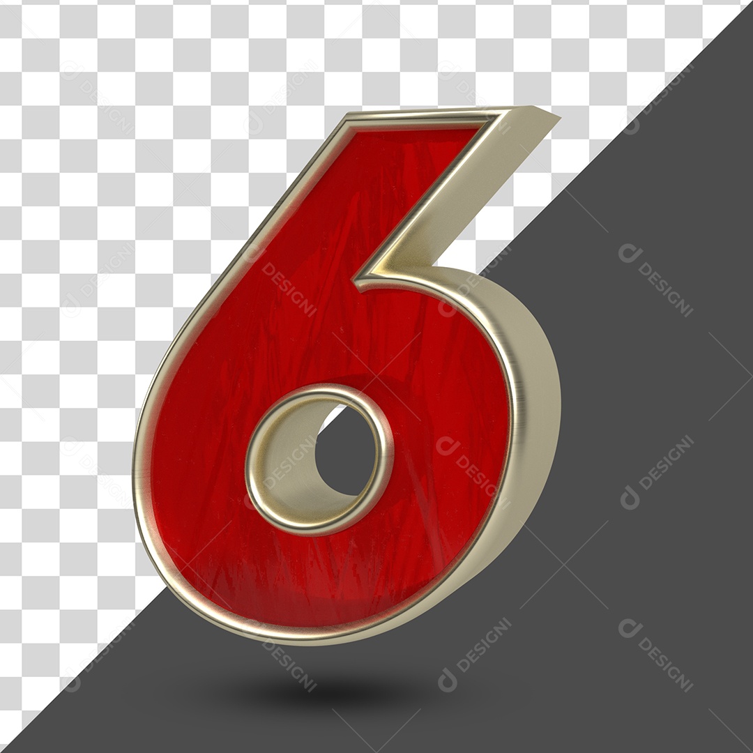 Numero 6 Elemento 3D Para Composição PSD