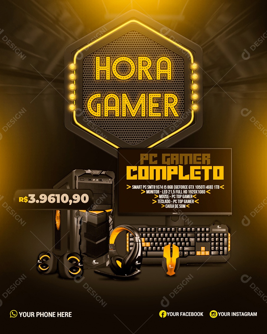 Hora Gamer Computador Completo Social Media PSD Editável