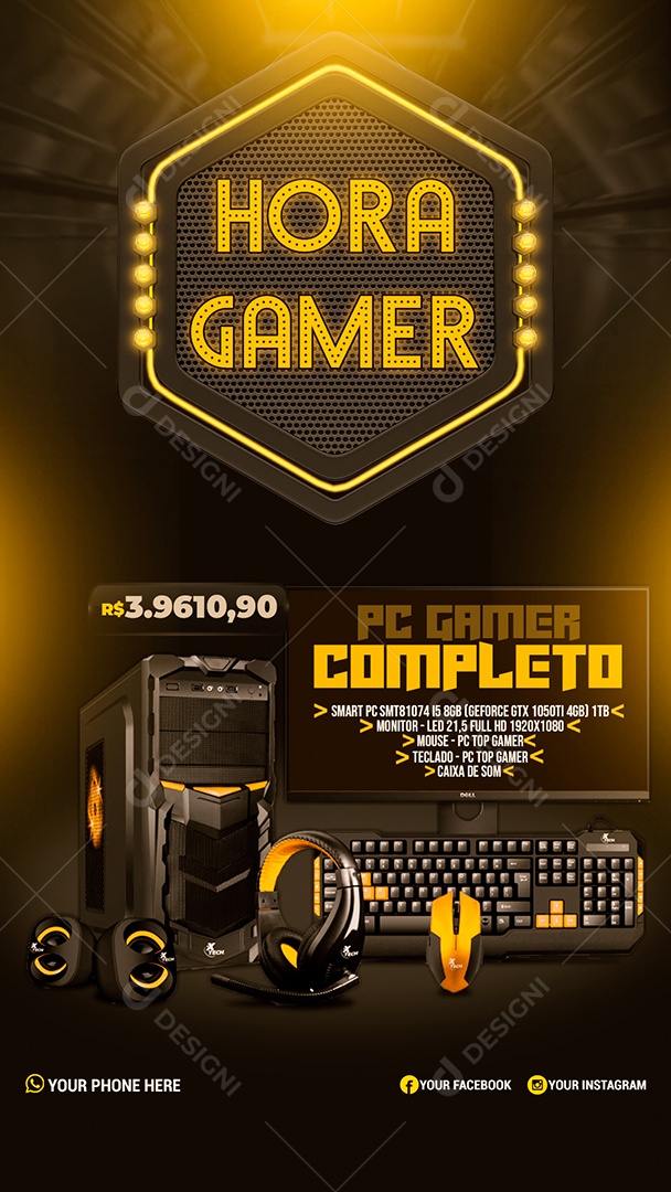 Story Hora Gamer Computador Completo Social Media PSD Editável