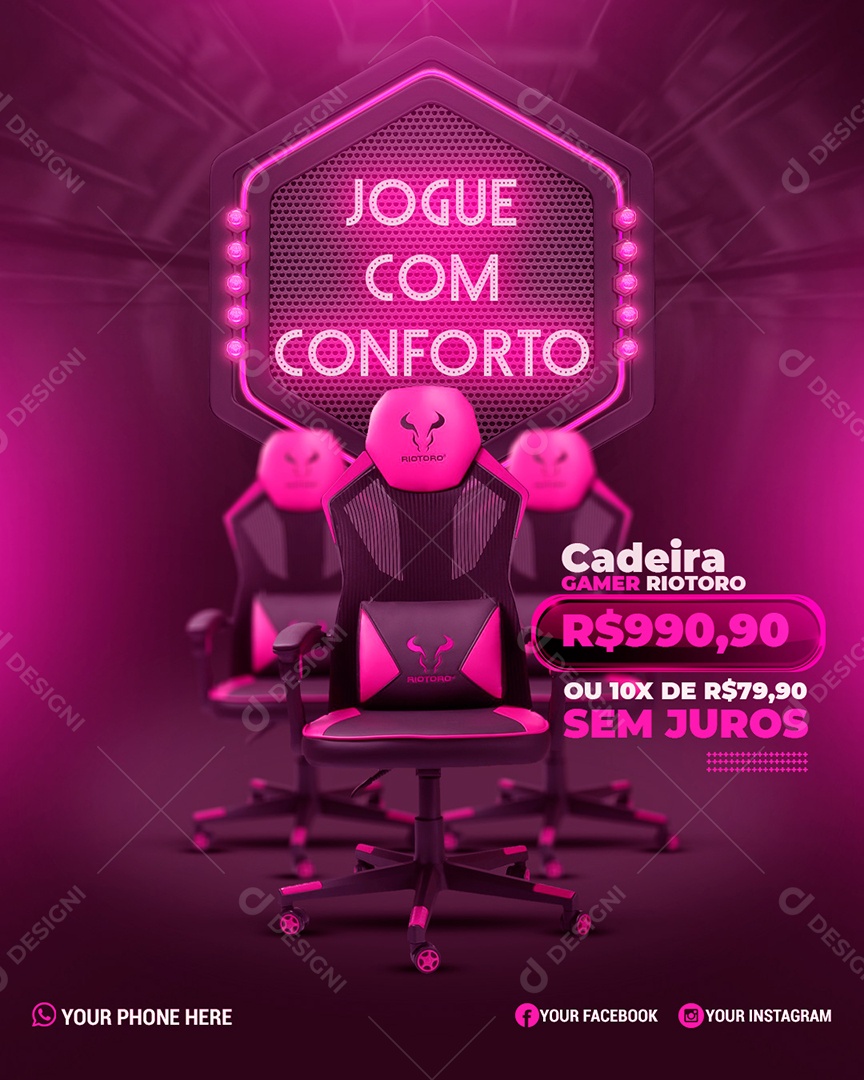 Jogue com Conforto Cadeira Gamer Social Media PSD Editável