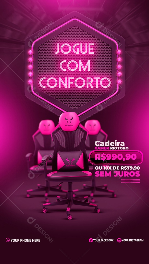 Story Jogue com Conforto Cadeira Gamer Social Media PSD Editável