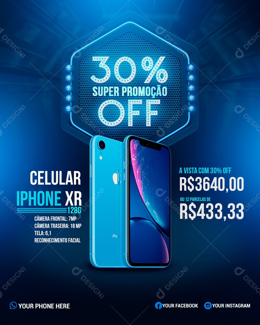 Super Promoção de Ofertas Celular Iphone Social Media PSD Editável