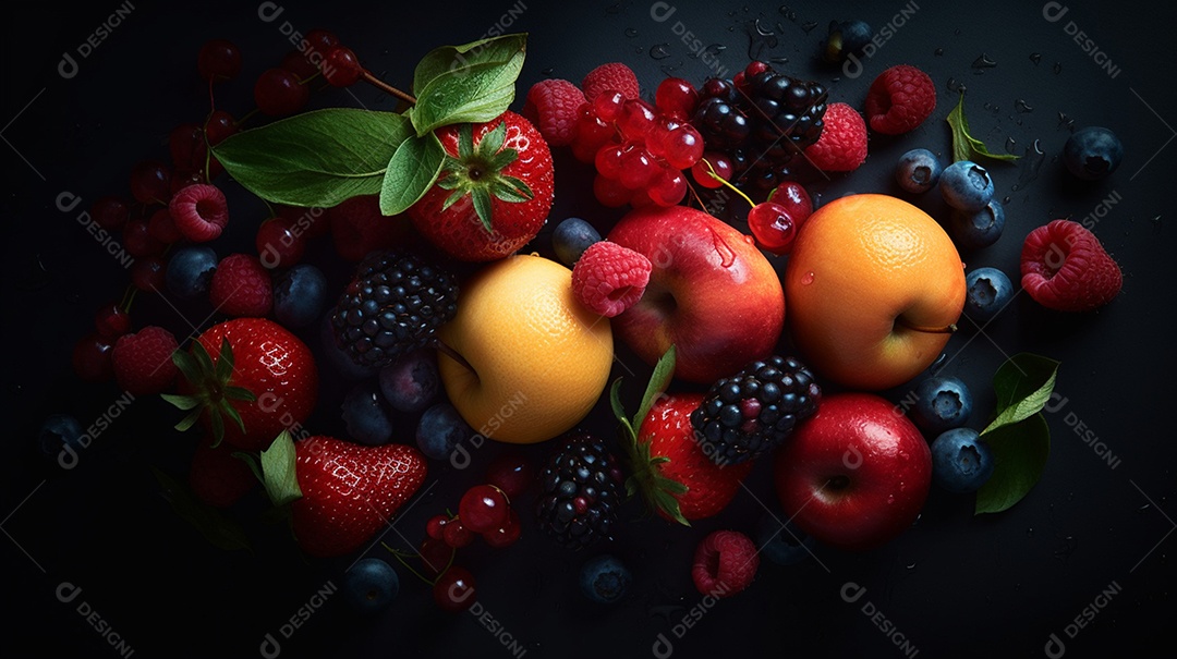 Frutas sobre prato em uma mesa de madeira