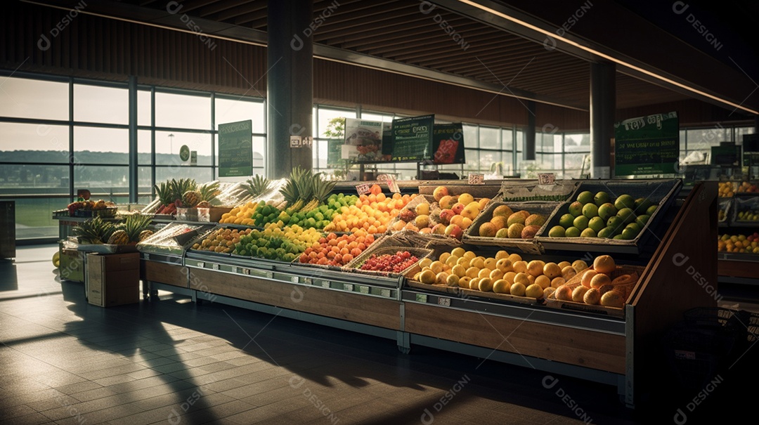 Frutas sobre prateleira de mercado