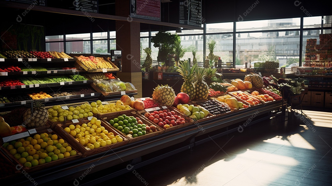 Frutas sobre prateleira de mercado