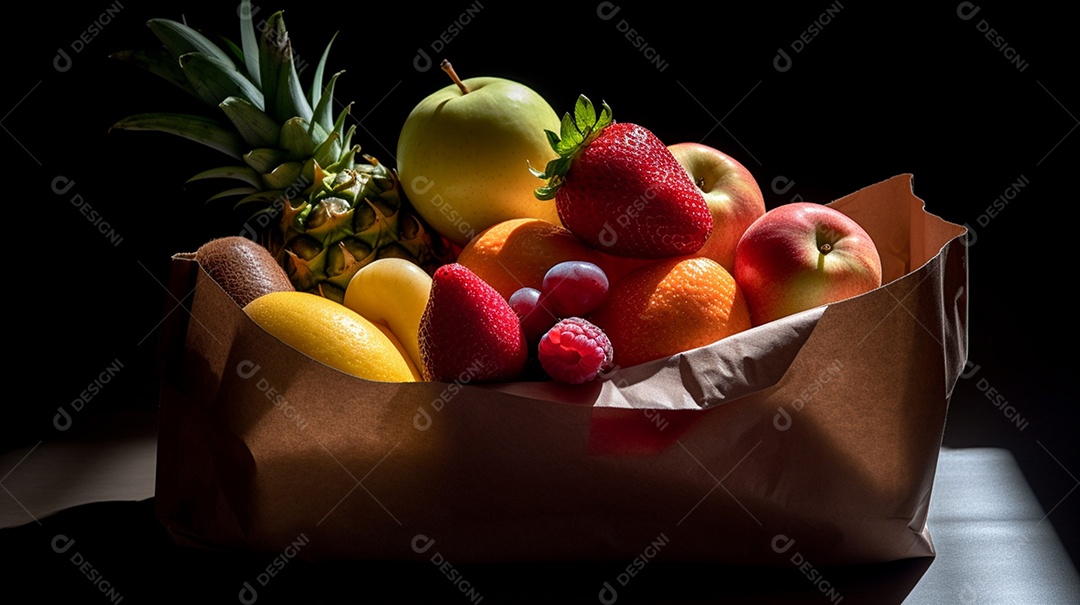 Frutas sobre sacolas em um fundo isolado