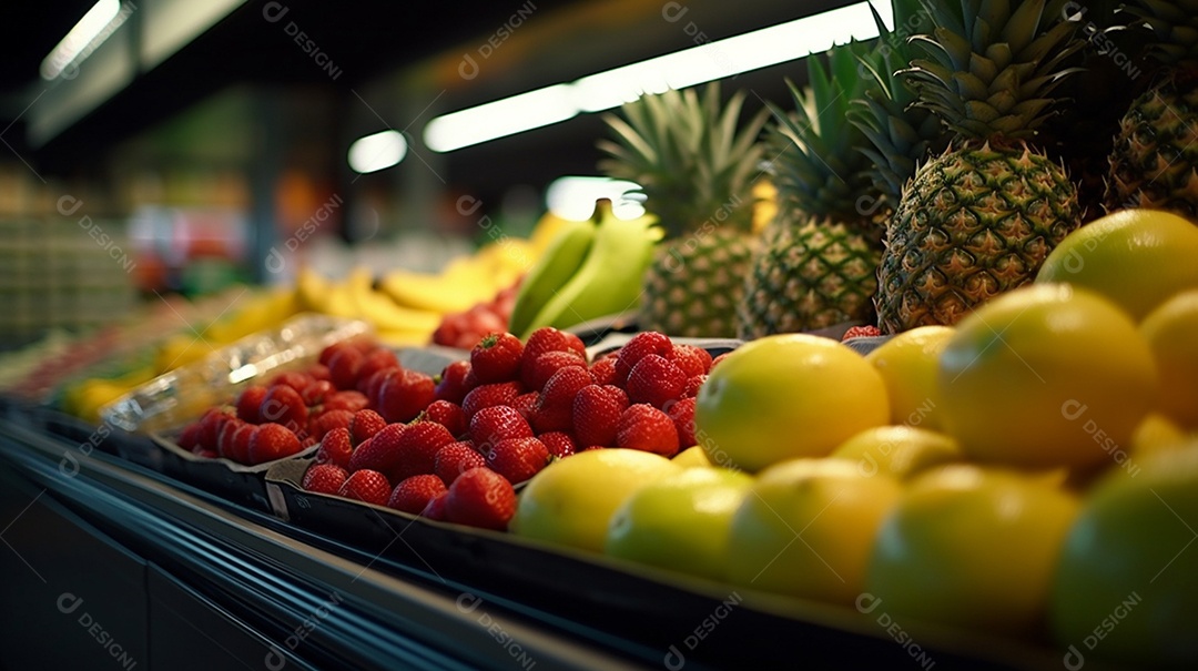 Frutas sobre prateleira de mercado