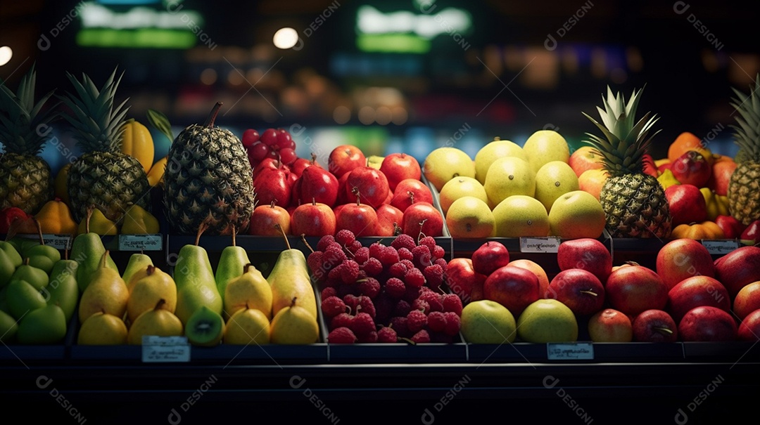 Frutas sobre prateleira de mercado