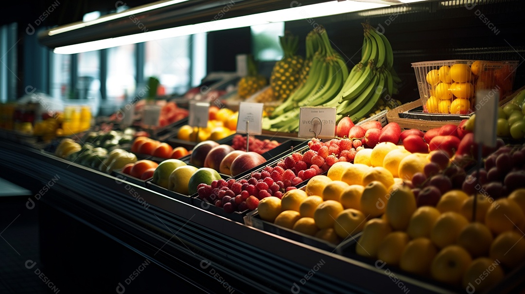 Frutas sobre prateleira de mercado