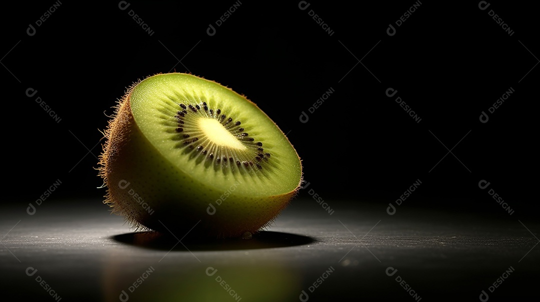 Kiwi partido ao meio sobre fundo isolado