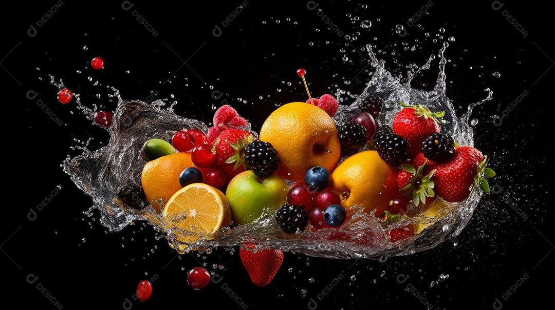 Arranjo de frutas suculentas e saborosas sobre fundo isolado