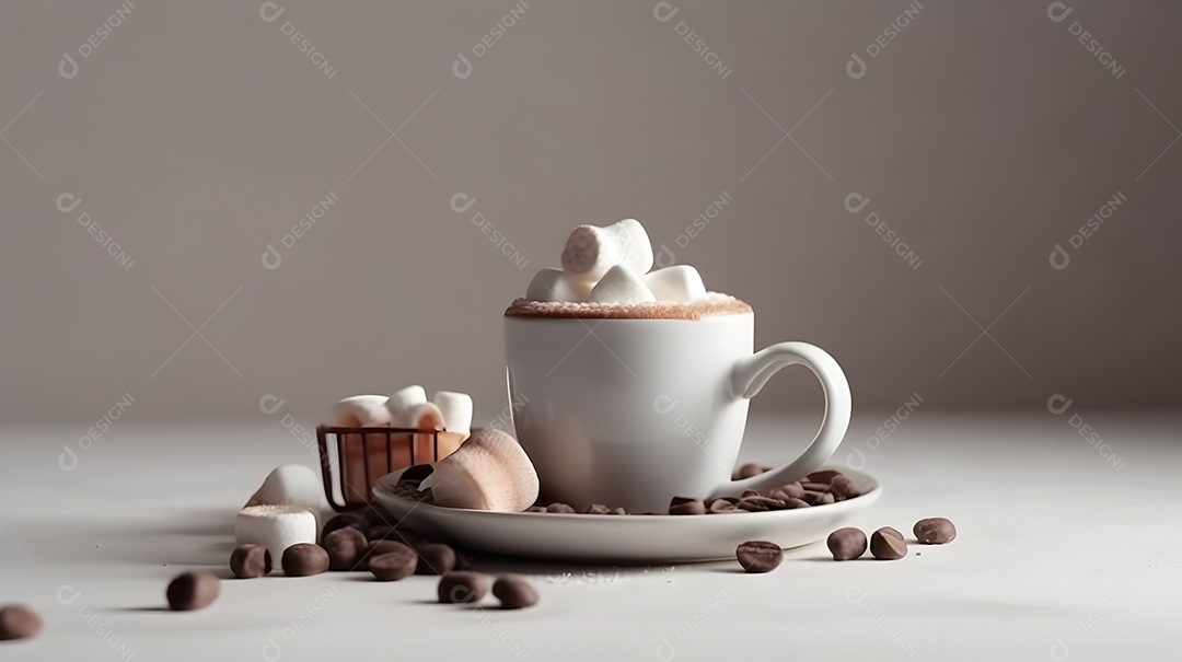 Xícara de capuccino sobre uma mesa de padaria