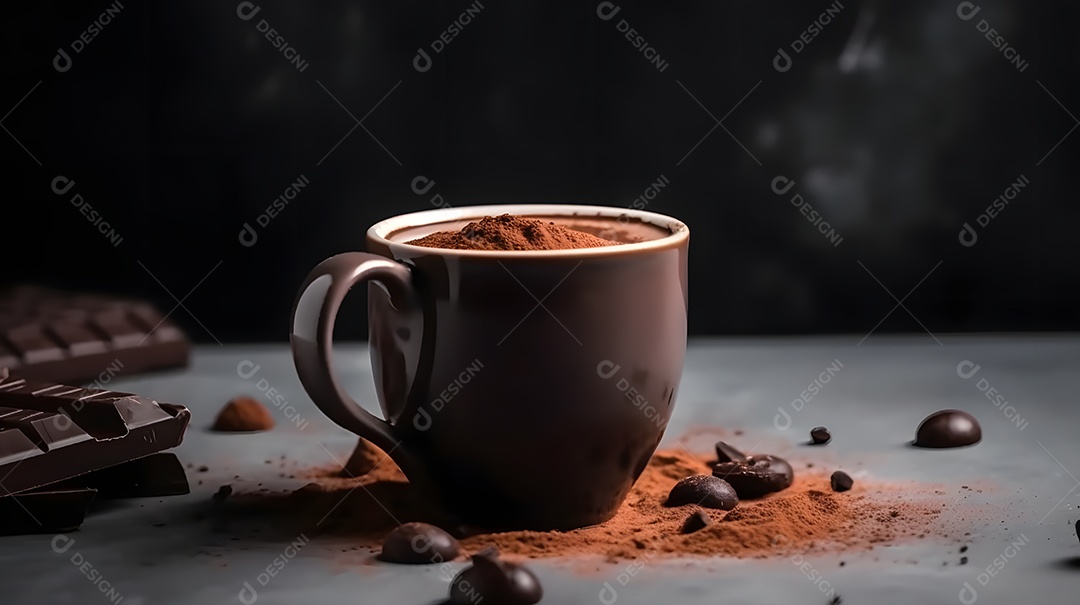 Xícara de café sobre uma mesa de padaria