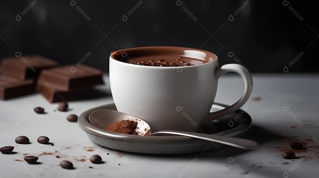 Xícara de café sobre uma mesa de padaria