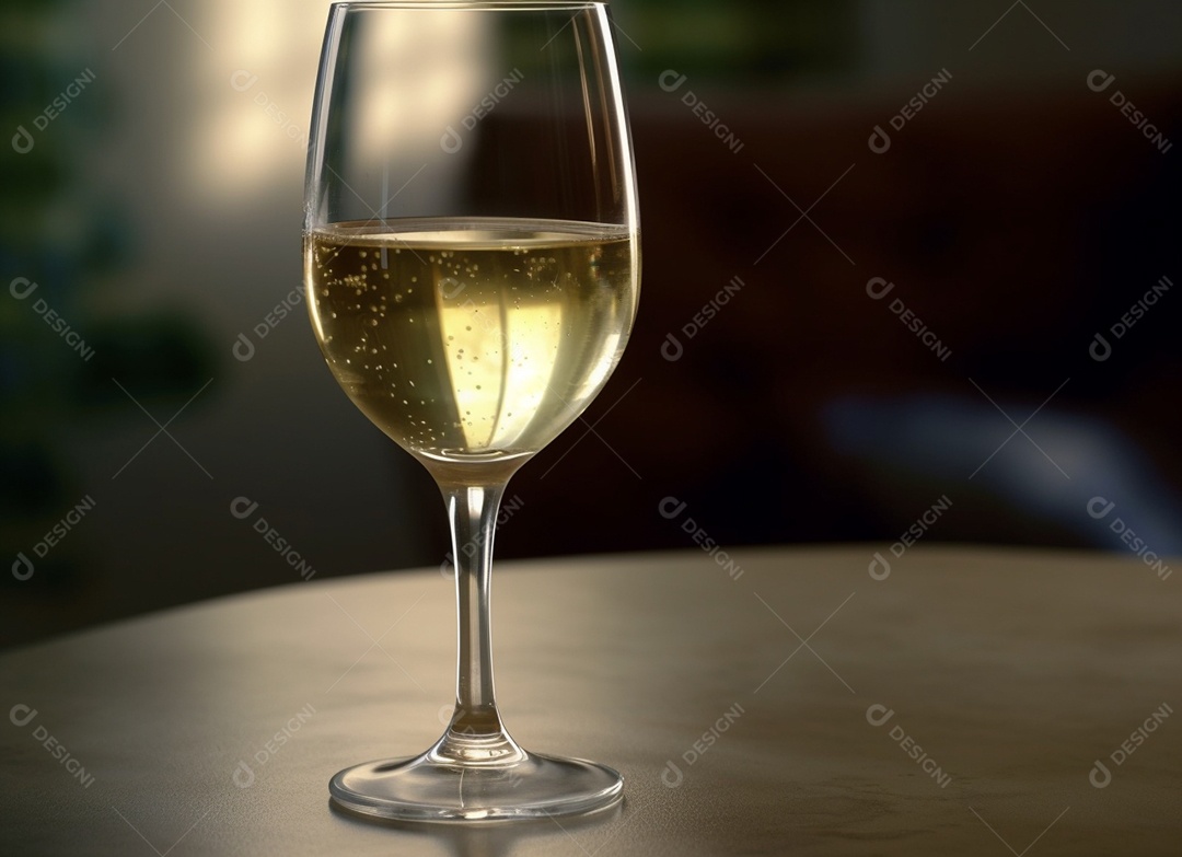 Taça de vidro sobre uma mesa de madeira