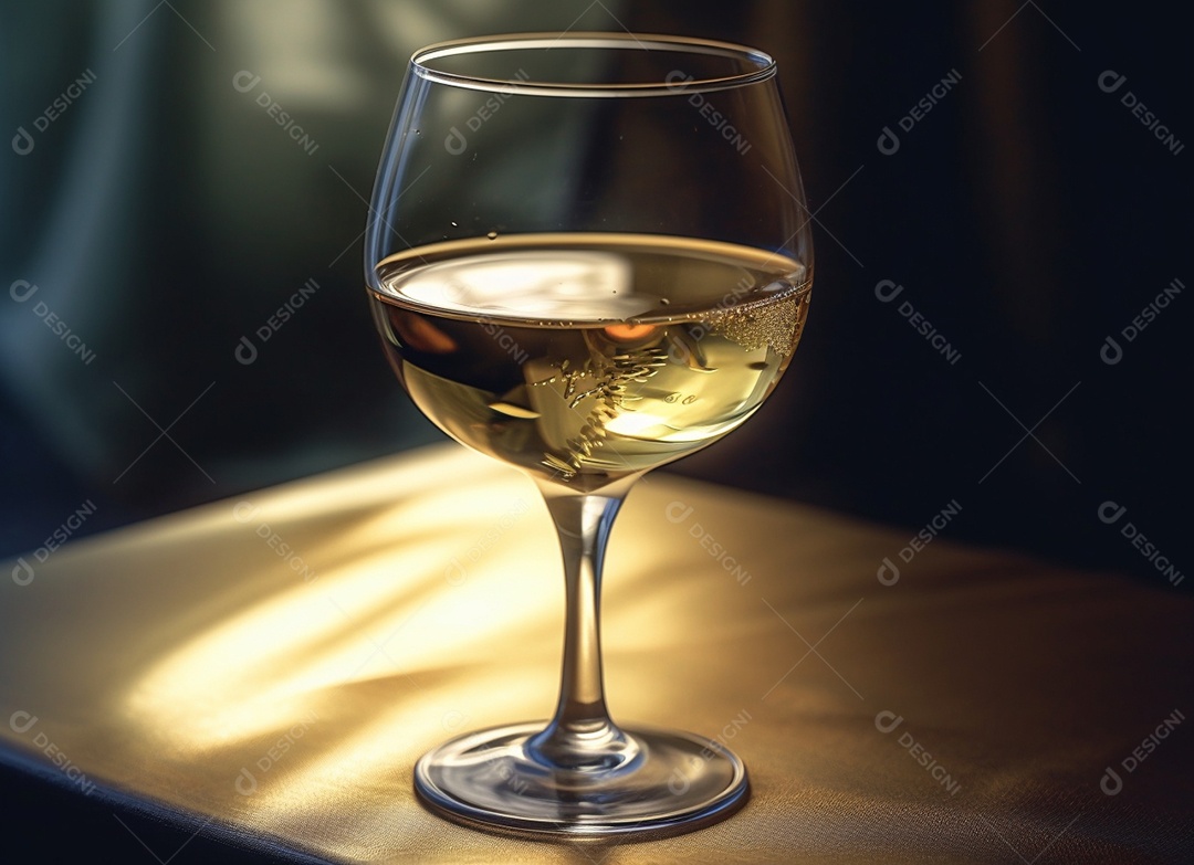 Taça de vidro sobre uma mesa de madeira