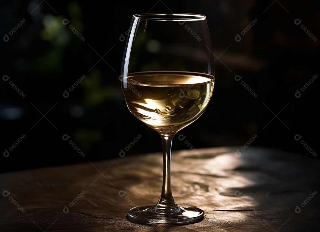 Taça de vidro sobre uma mesa de madeira