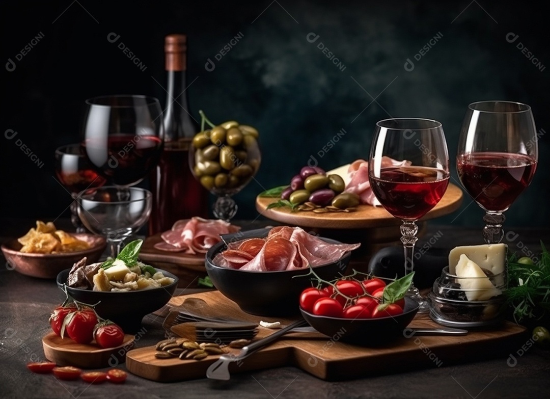 Banquete sobre uma mesa de madeira