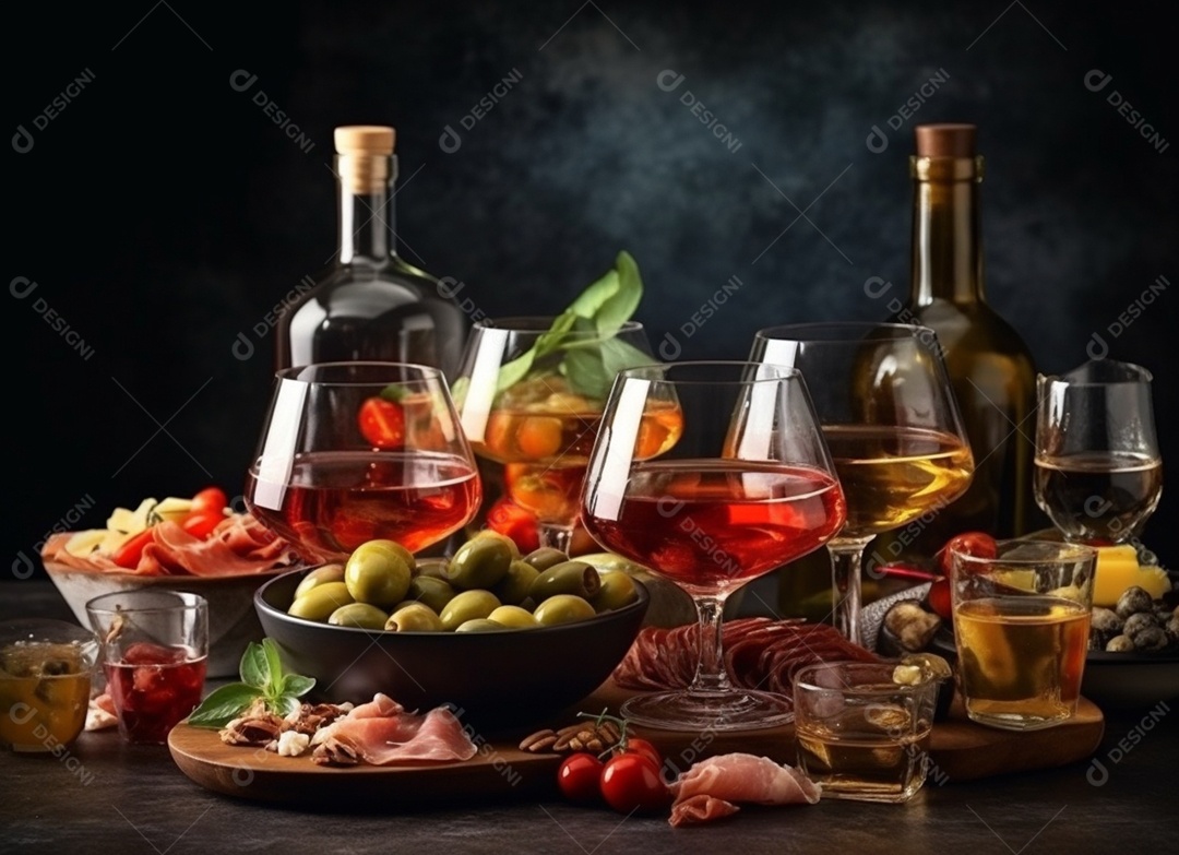 Banquete sobre uma mesa de madeira