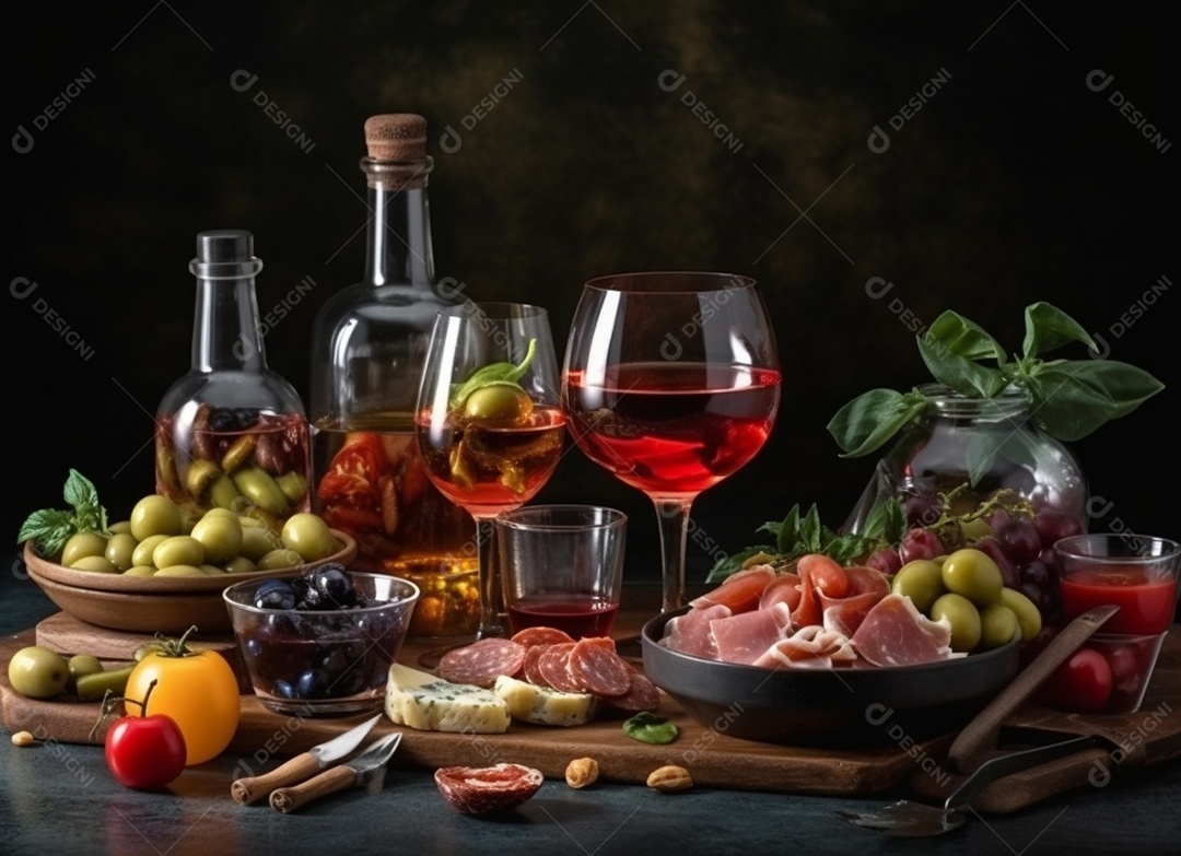 Banquete sobre uma mesa de madeira