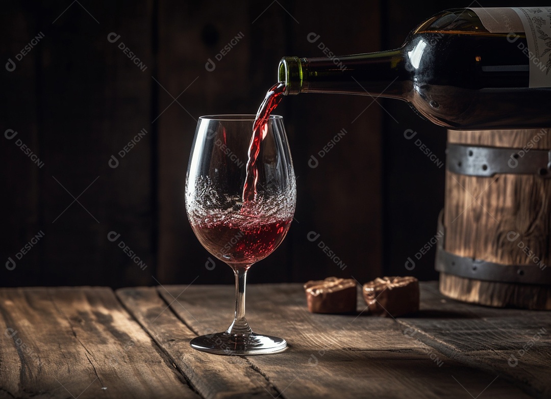 Taça de vinho sobre uma mesa de madeira