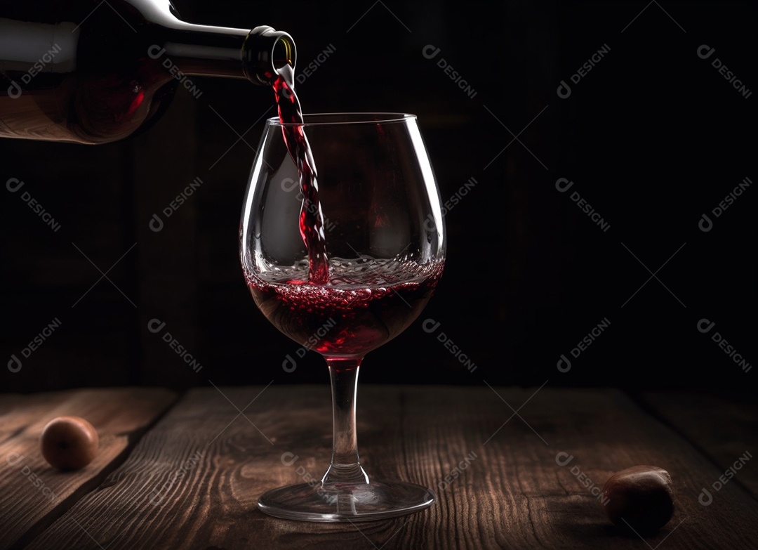 Taça de vinho sobre uma mesa de madeira