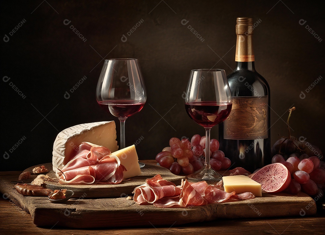 Taças de vidro bebida vinho sobre uma mesa de comida banquete