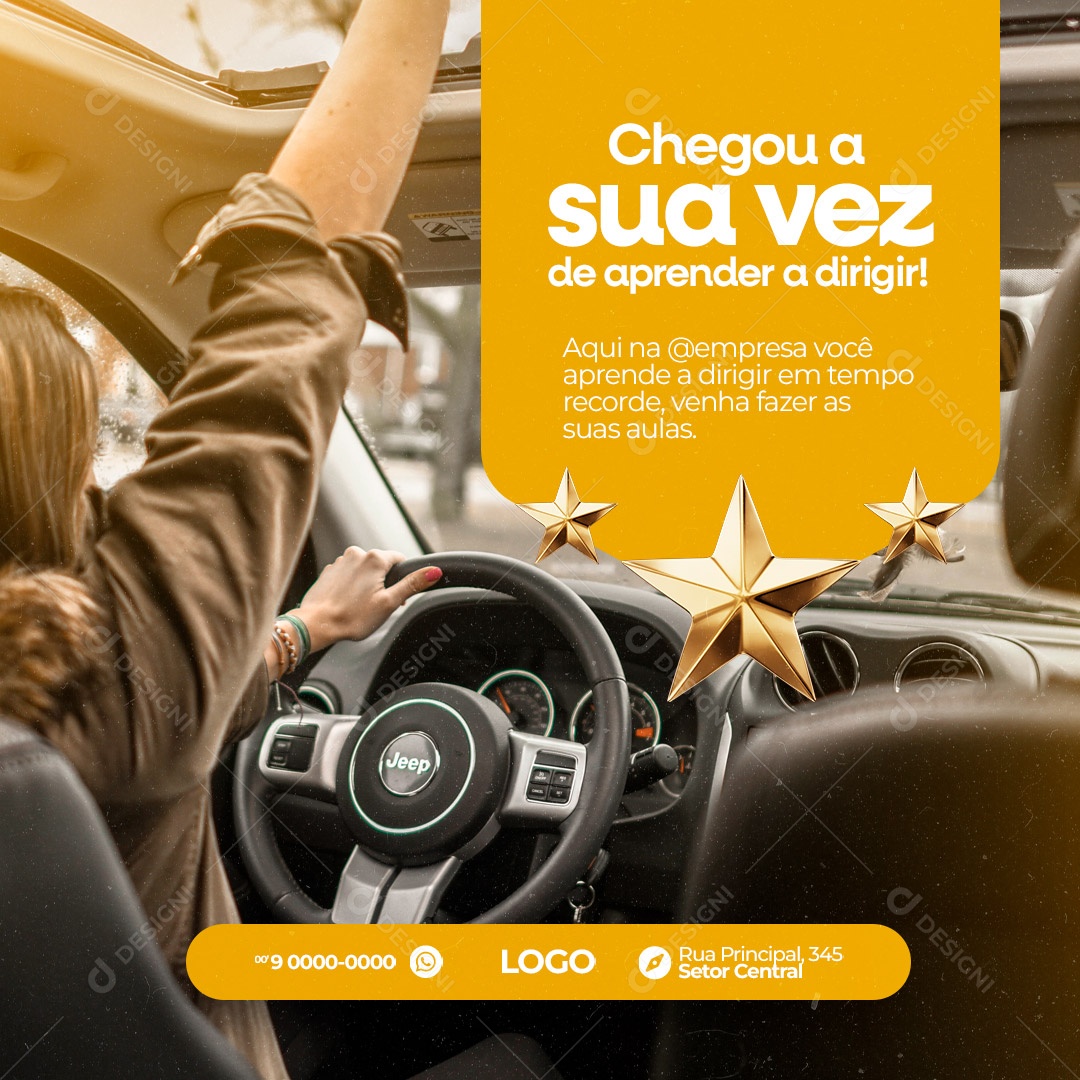 Chegou a Sua Vez de Aprender a Dirigir! Autoescola Social Media PSD Editável