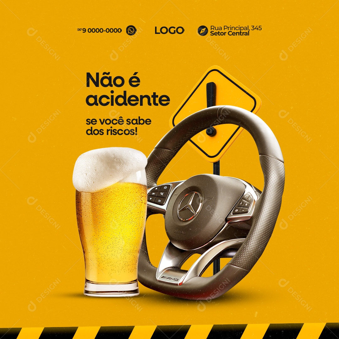 Não é Acidente Se Você Sabe dos Riscos! Autoescola Social Media PSD Editável