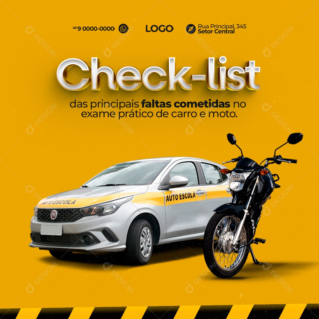 Check - List das Principais Faltas Cometidas no Exame Prático. Autoescola Social Media PSD Edtiável