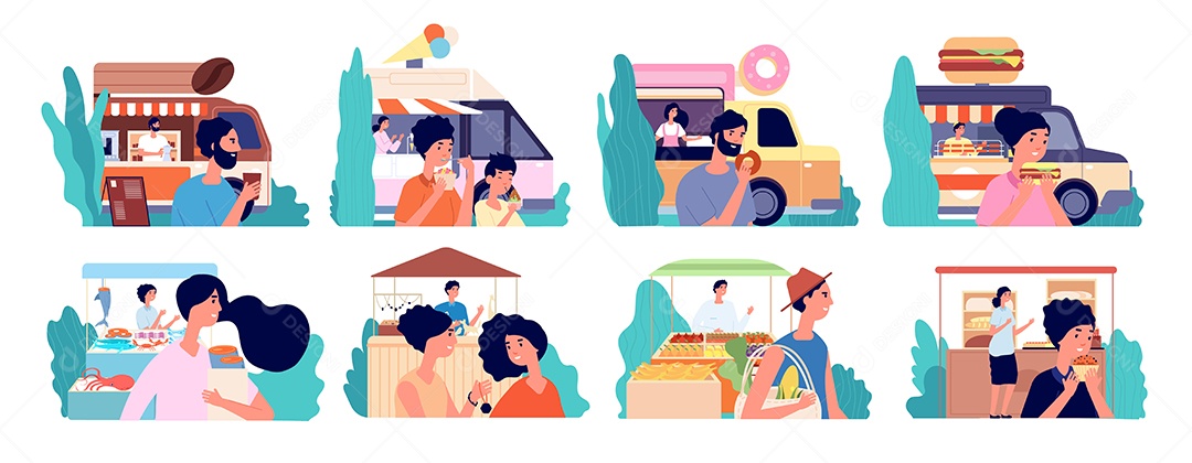 Ilustração Vetor Food Truck Comidas EPS