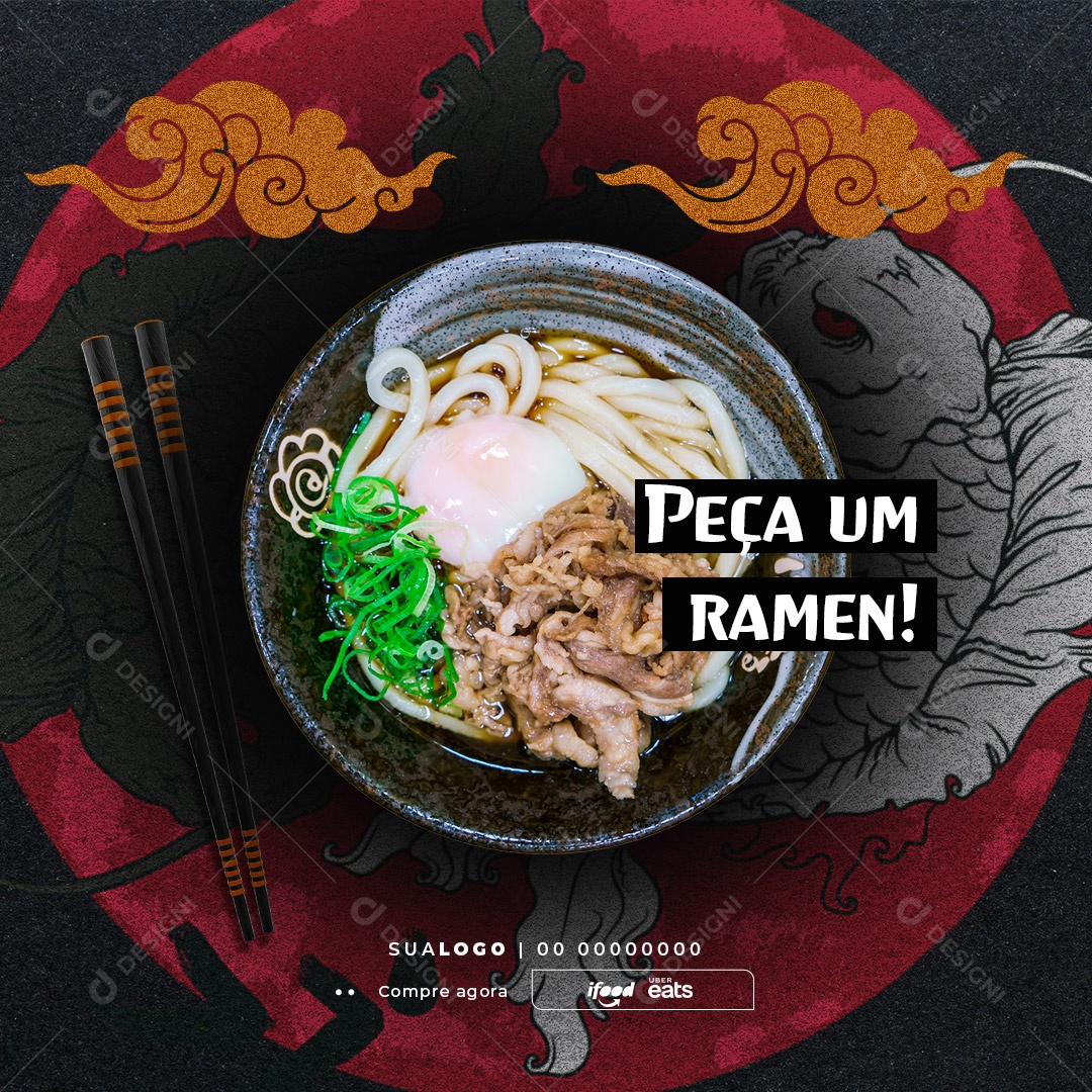 Peça Um Ramen! Restaurante Japonês Social Media PSD Editável