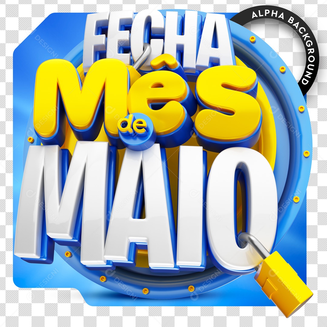 Selo 3D Fecha Mês De Maio Azul PSD Editável