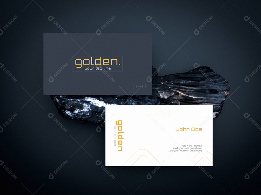 Mockup Cartão de Visita Branco e Azul Escuro Frente e Verso PSD