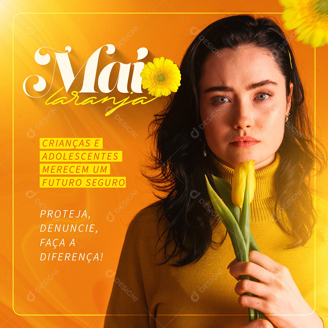 Maio Laranja Mês de Combate Ao Abuso e Exploração Sexual de Crianças e Adolescentes Social Media PSD Editável