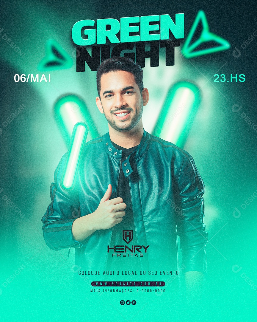 Flyer Feed Green Night Henry Freitas Social Media PSD Editavel