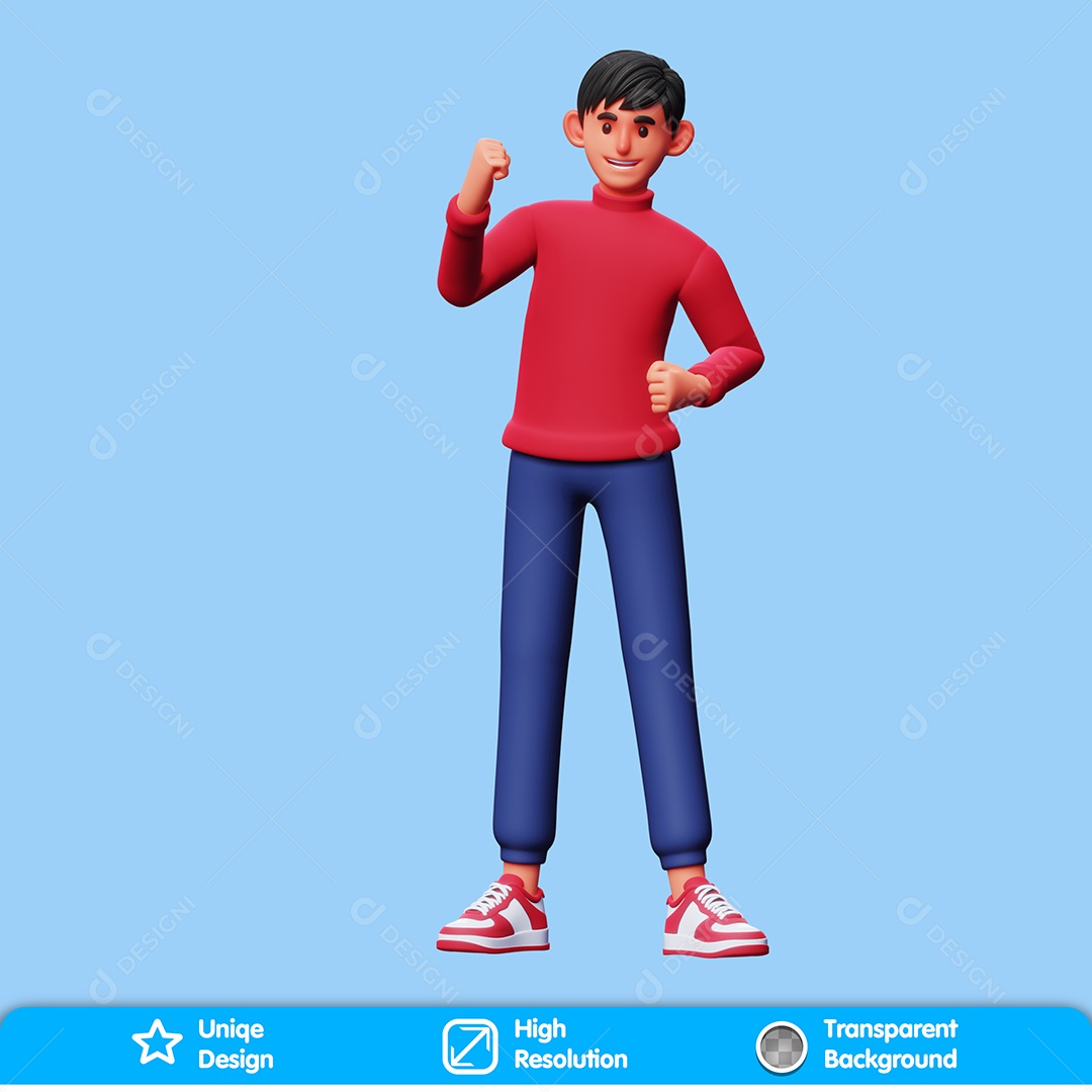 Personagem Comemorando 3D Composição PSD