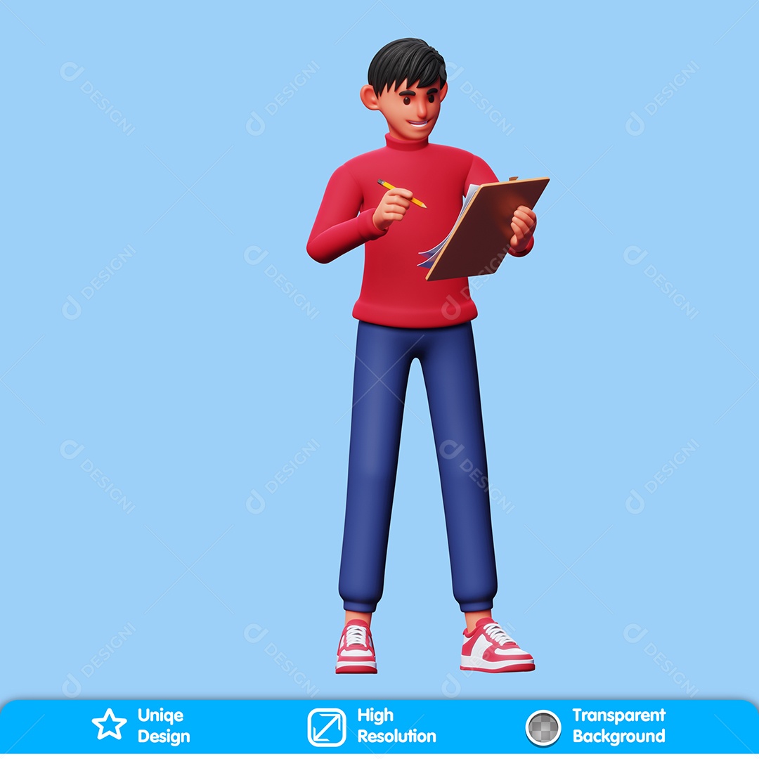 Personagem Com Uma Prancheta 3D Composição PSD