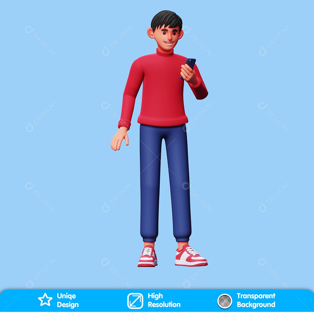 Personagem Olhando O Celular Elemento 3D Para Composição PSD