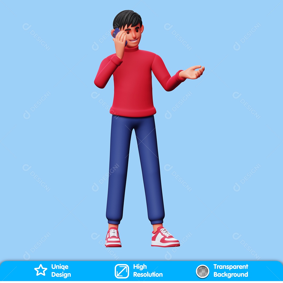 Personagem Utilizando Um Telefone Elemento 3D Para Composição PSD