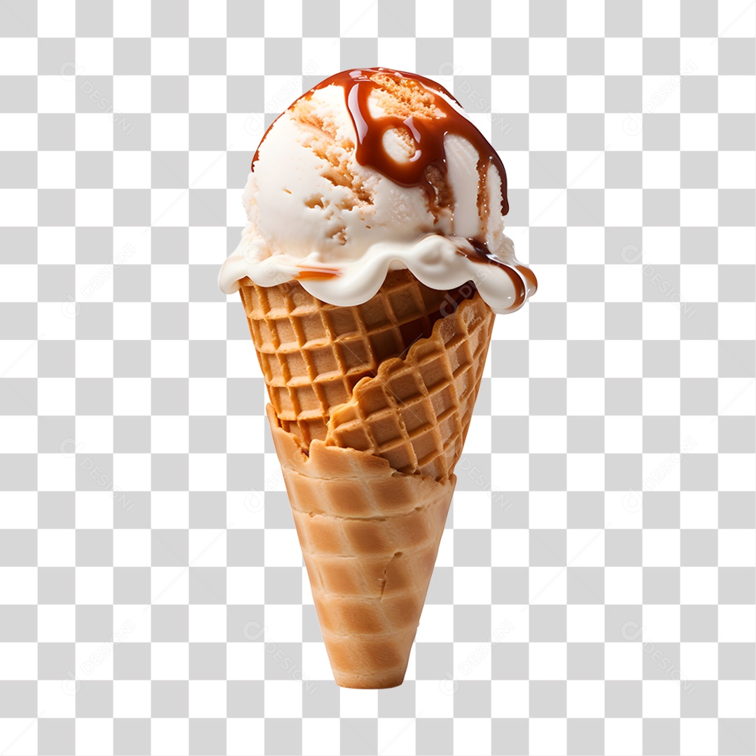 Sorvete de Casquinha saboroso e delicioso com calda PNG Transparente