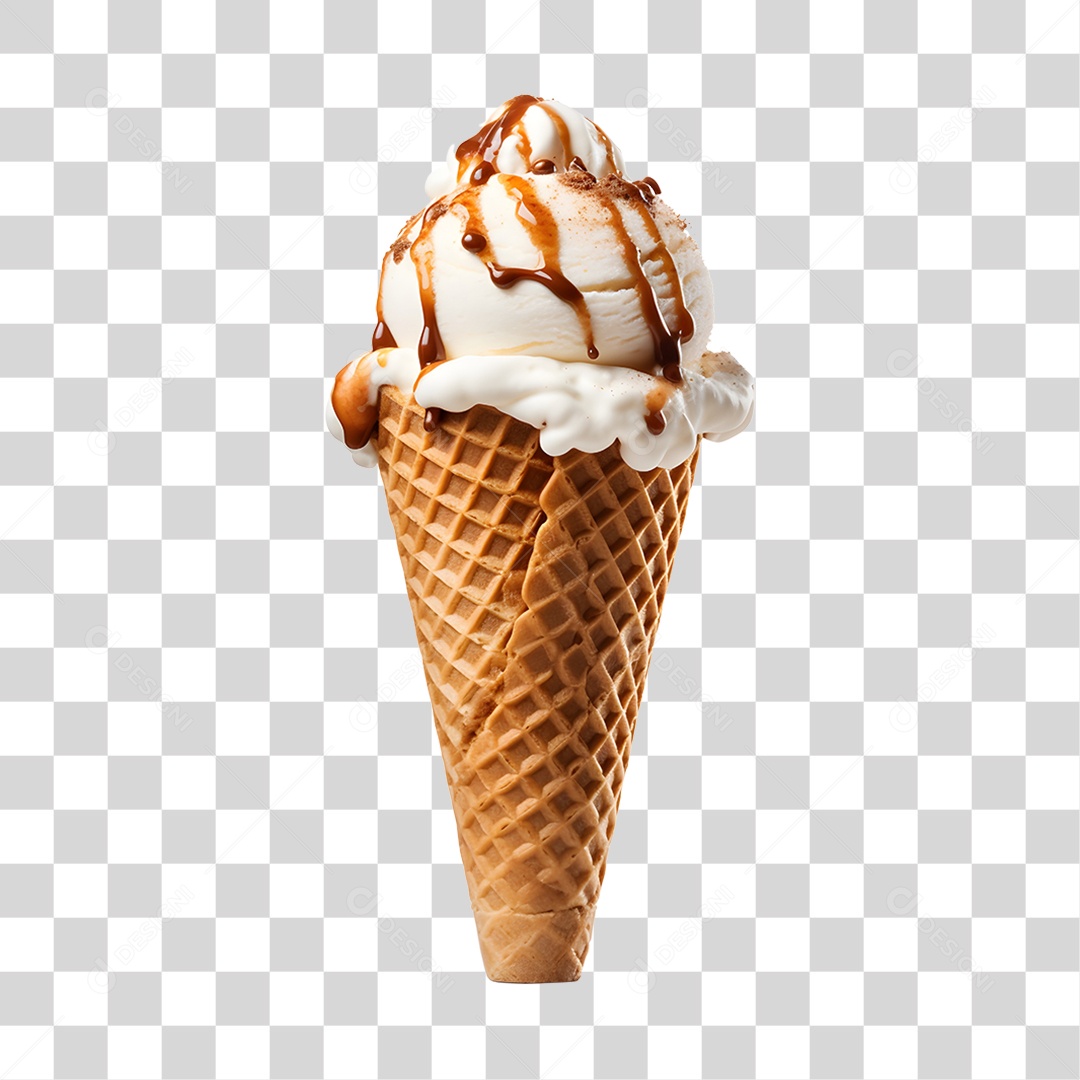 Sorvete de Casquinha saboroso e delicioso com calda PNG Transparente