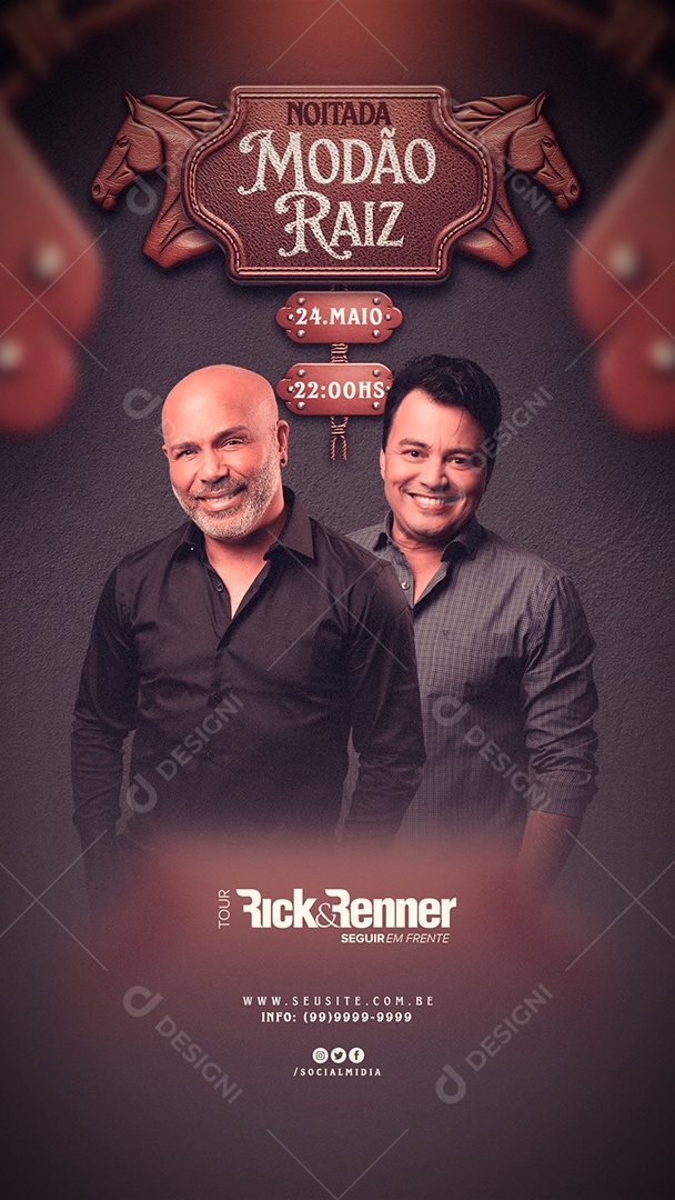 Social Media Flyer Story Evento Noitada Modão Raiz Rick E Renner PSD Editavel