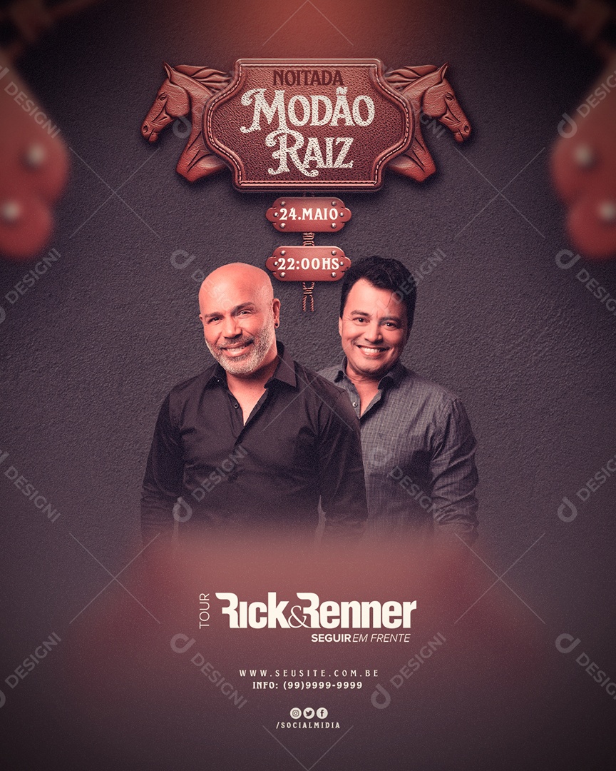 Social Media Flyer Feed Evento Noitada Modão Raiz Rick E Renner PSD Editavel