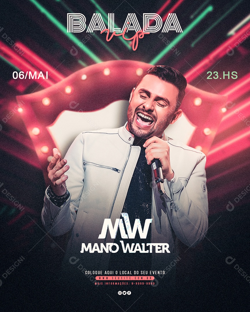 Social Media Flyer Feed Evento Balada Vip Mano Walter PSD Editavel