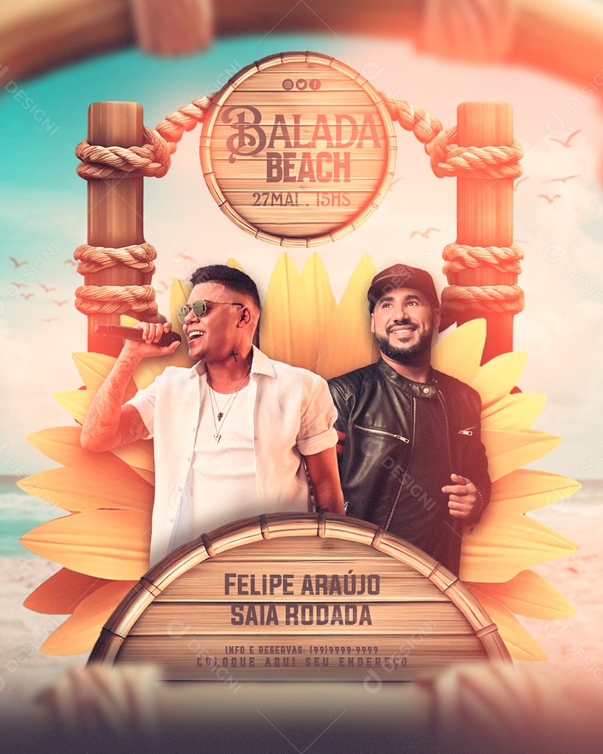 Social Media Flyer Feed Balada Beach Felipe Araújo Saia Rodada PSD Editavel