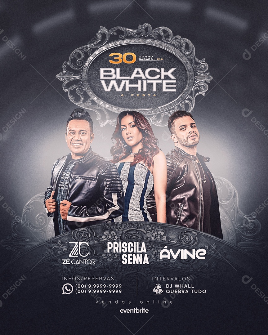 Social Media Flyer Feed Black White PSD Editável