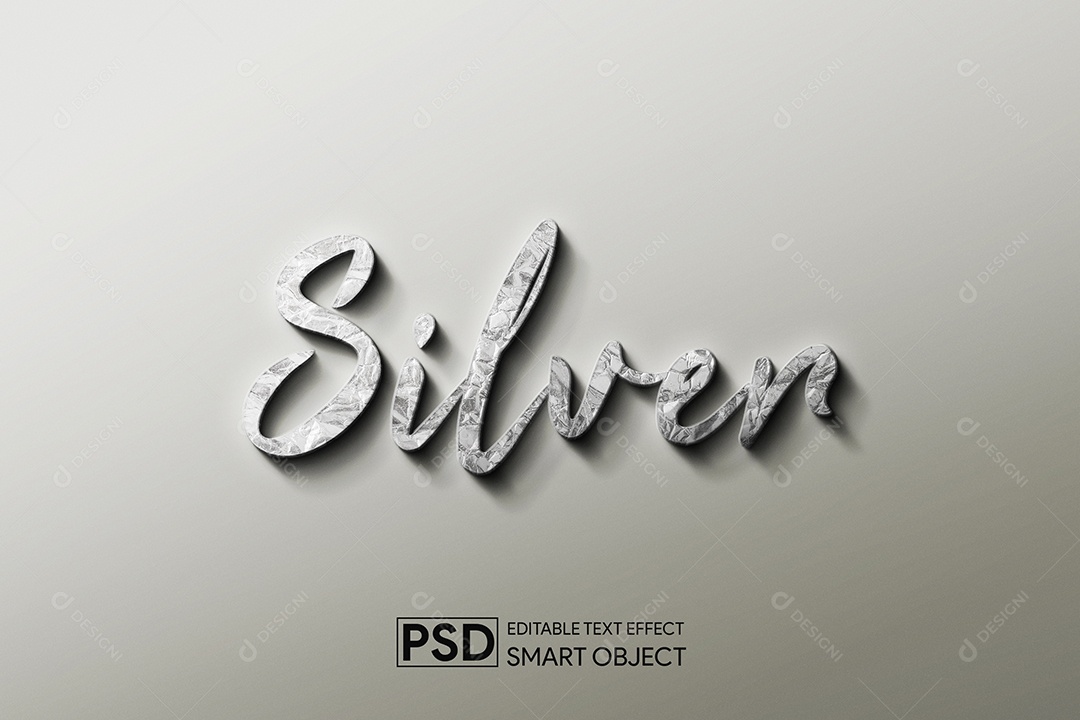 Efeito de Texto 3D Silver PSD Editável