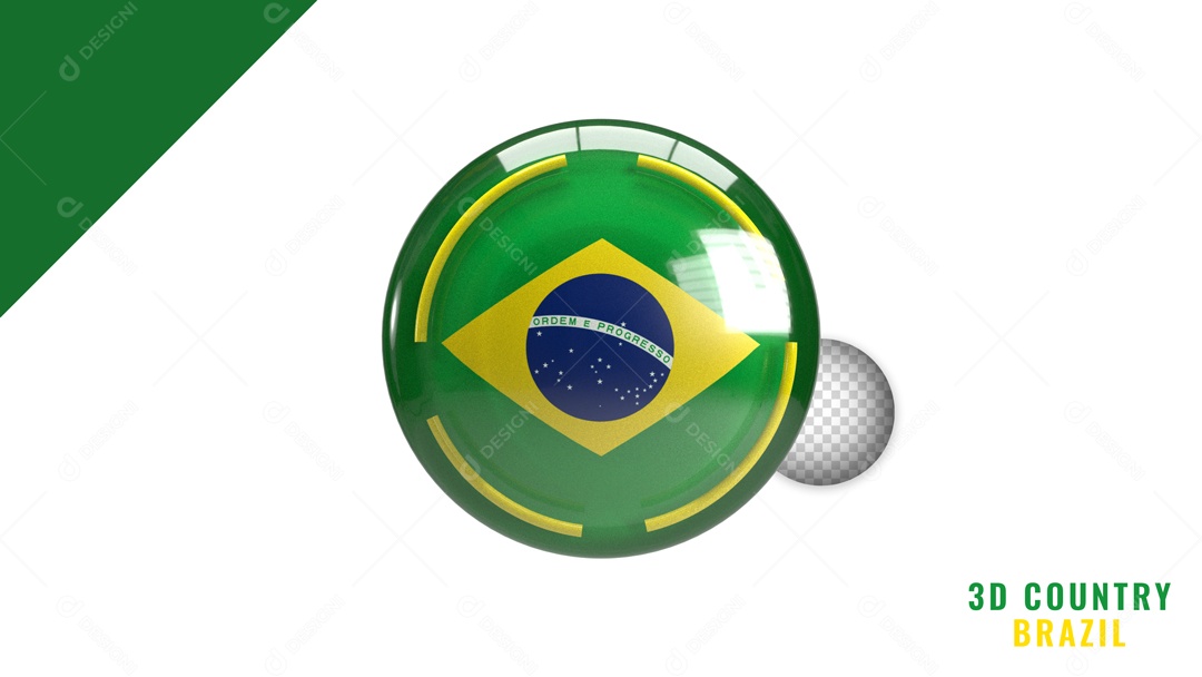 Botão Redondo Brasil Elemento 3D Para Composição PSD